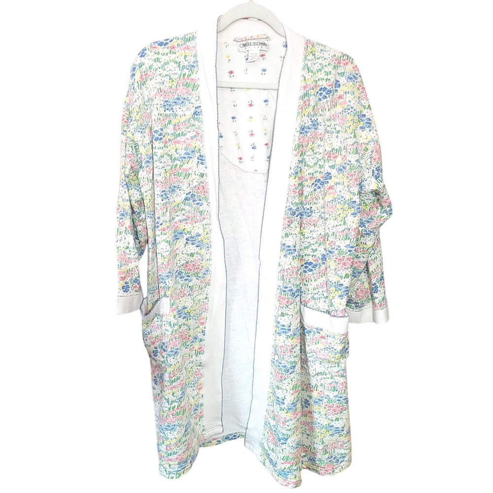 Carole Hochman Floral Cotton Robe Cardigan NO BELT Cottagecore Small Vintage 90s